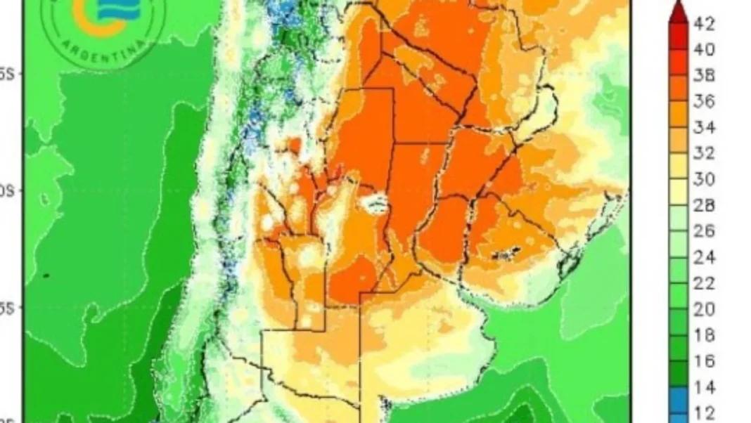 Termómetro marcando alta temperatura en un día soleado en la ciudad de Rosario, Santa Fe.