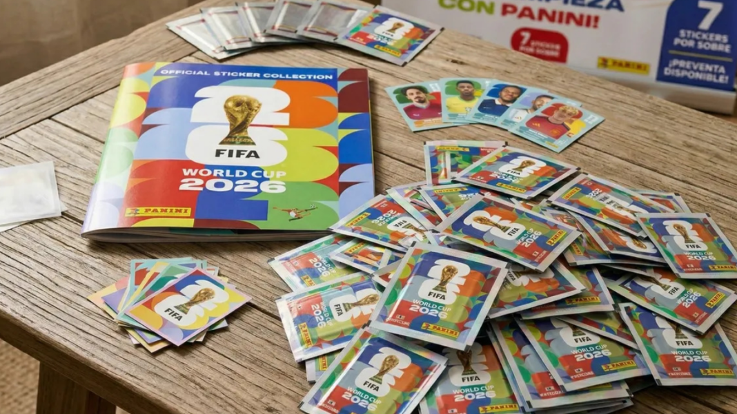 Álbum y sobres de figuritas de la colección Panini para el Mundial de Fútbol 2026