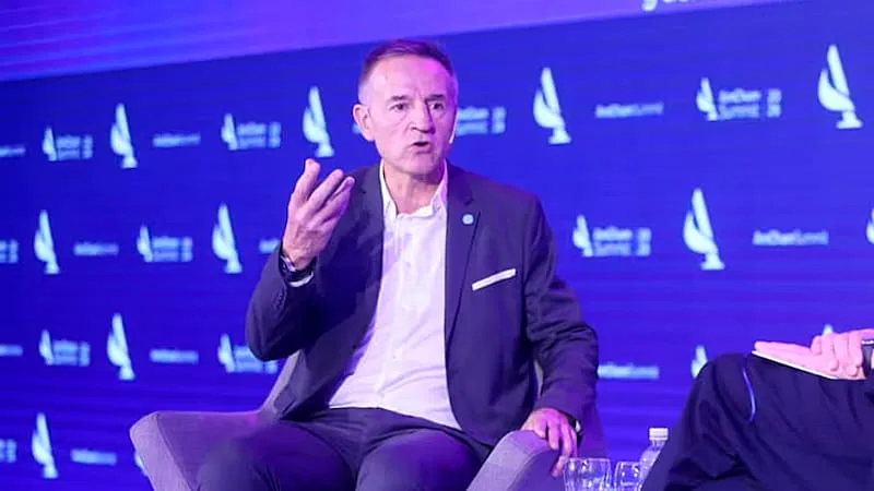 Jorge Sola, secretario general de la CGT, durante su participación en un evento de la AmCham.