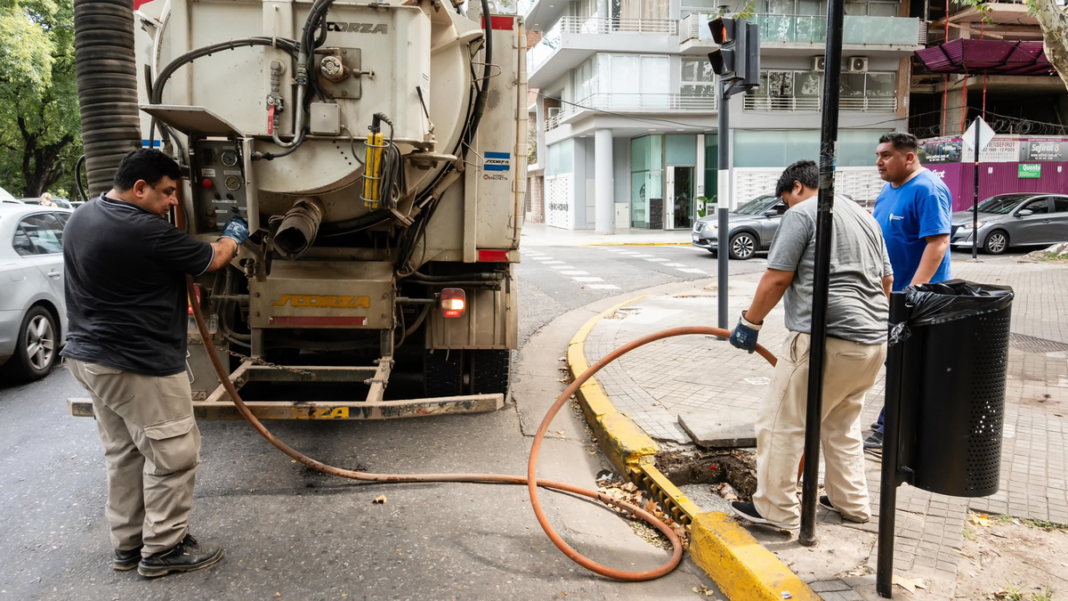 Operativo municipal de limpieza de sumideros en calles de Rosario ante alerta por tormentas